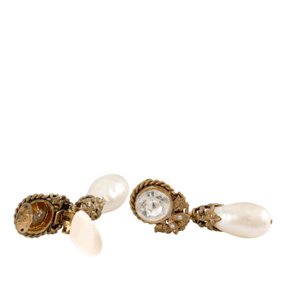 Chanel Vintage Large Crystal Pearl Drop Earrings