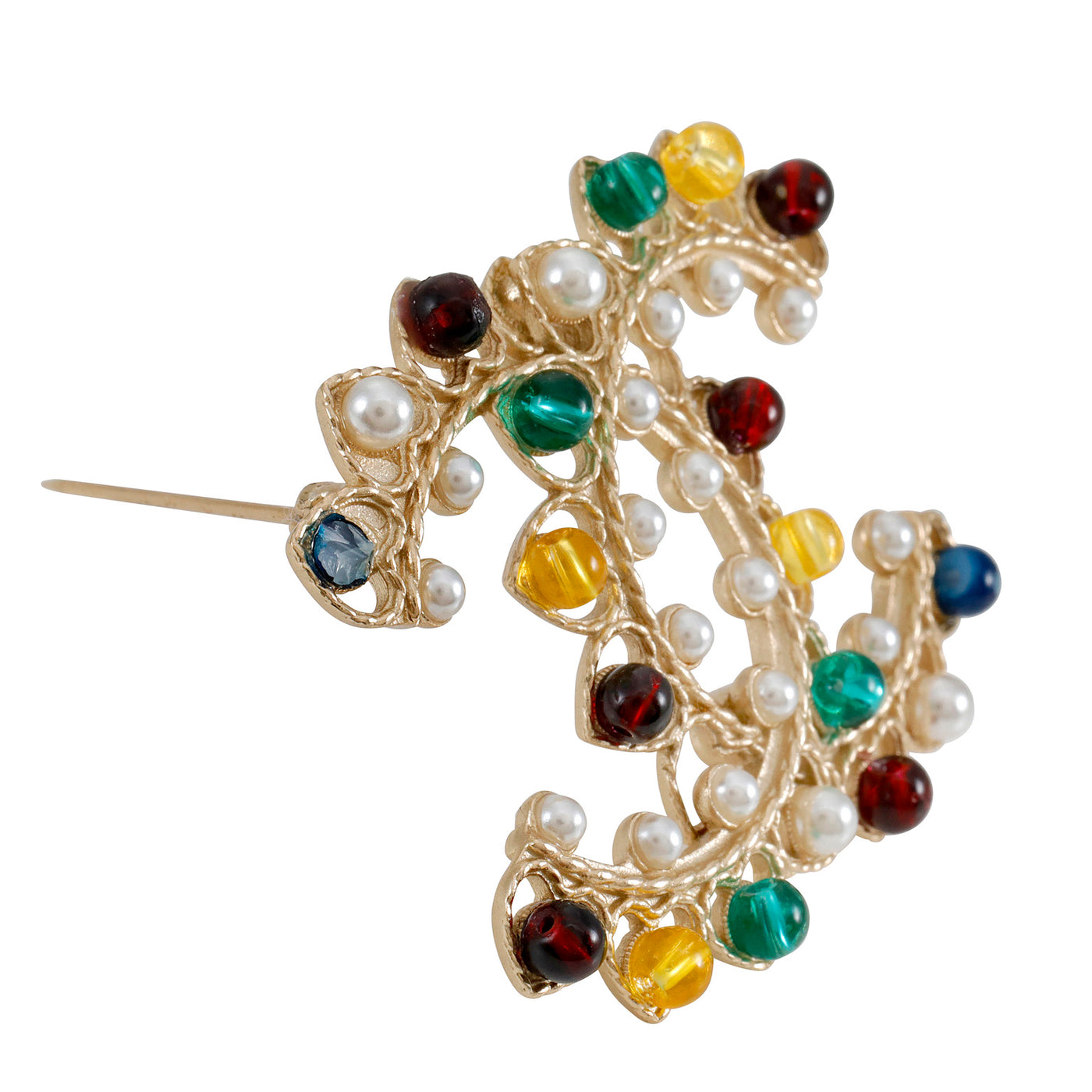 Chanel Multicolored Gripoix and Pearl CC Brooch
