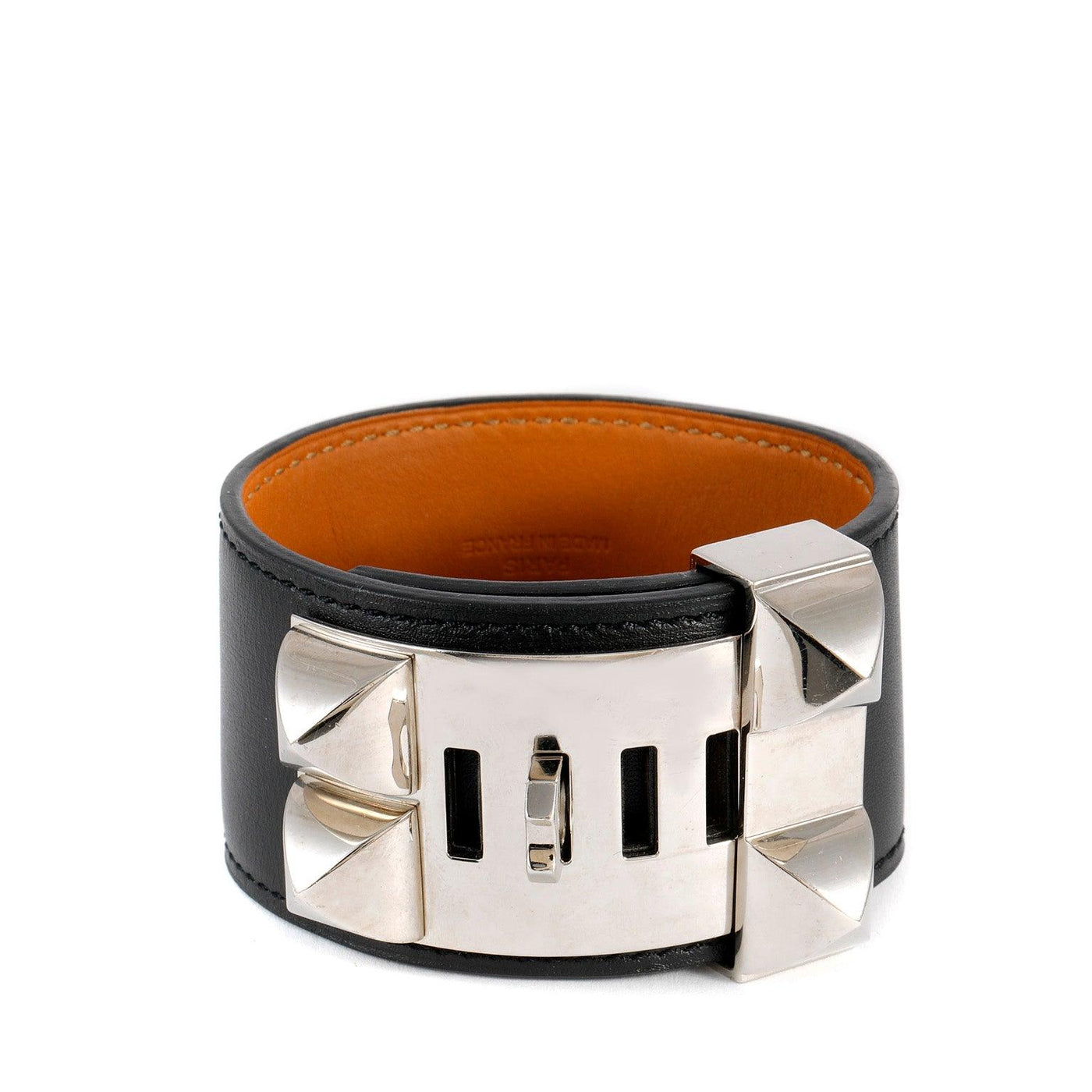 Hermès Black Leather Collier de Chien Bracelet Cuff - Only Authentics