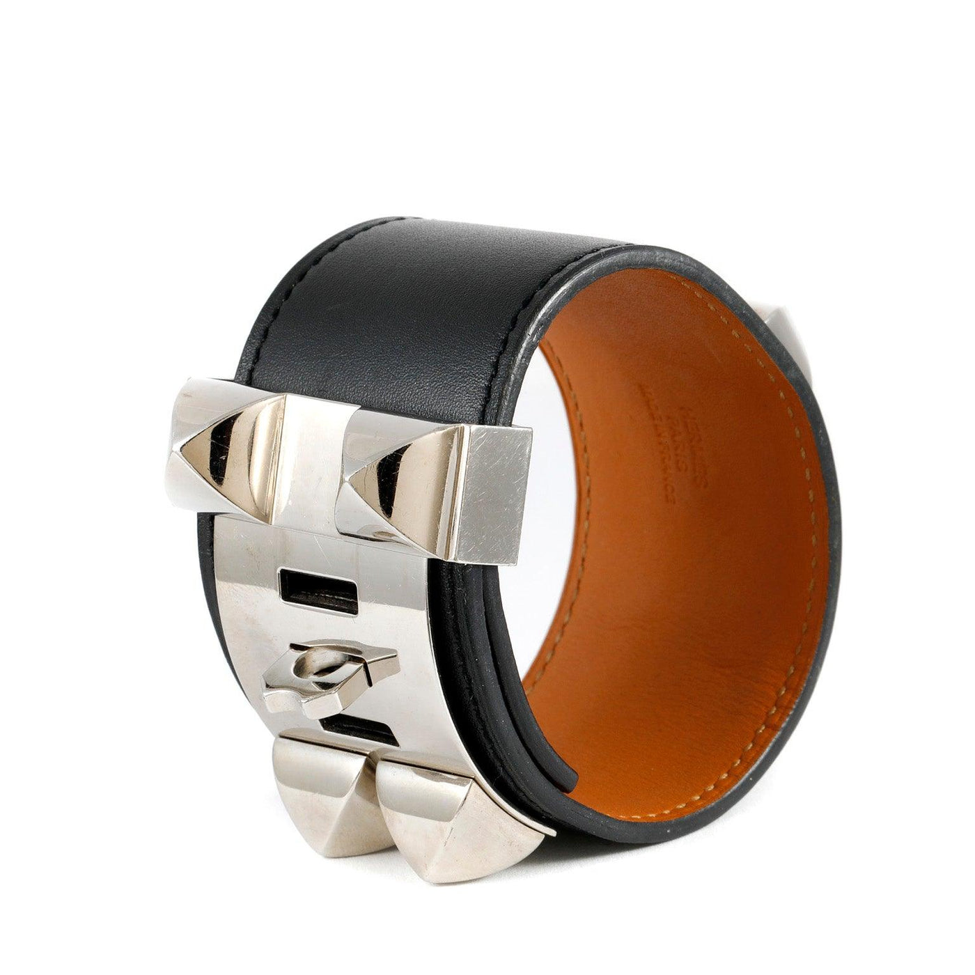 Hermès Black Leather Collier de Chien Bracelet Cuff - Only Authentics