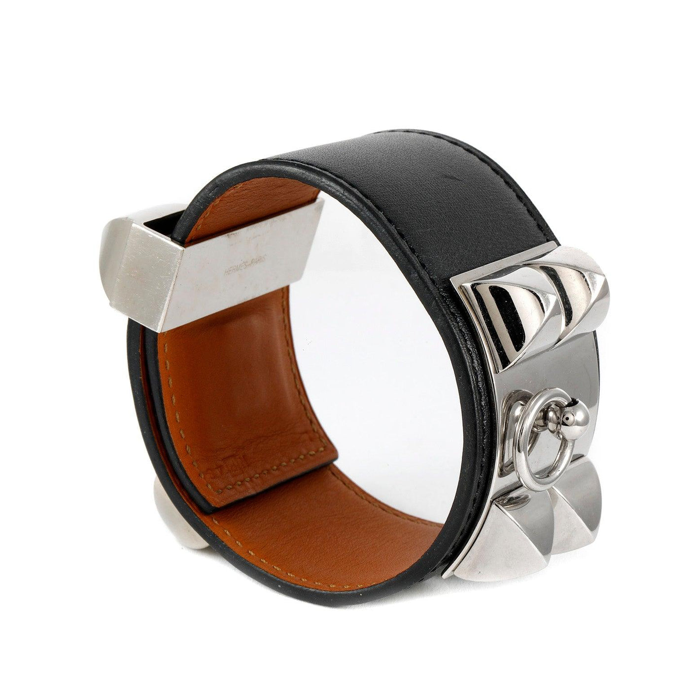 Hermès Black Leather Collier de Chien Bracelet Cuff - Only Authentics