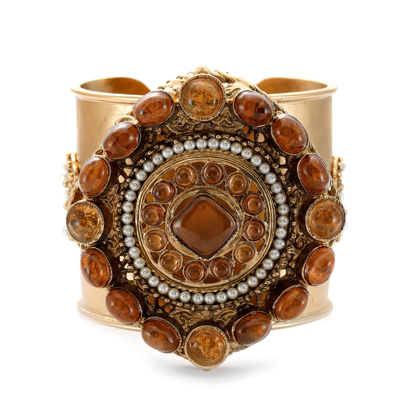 Chanel Amber Baroque Gold Cuff with Pearls