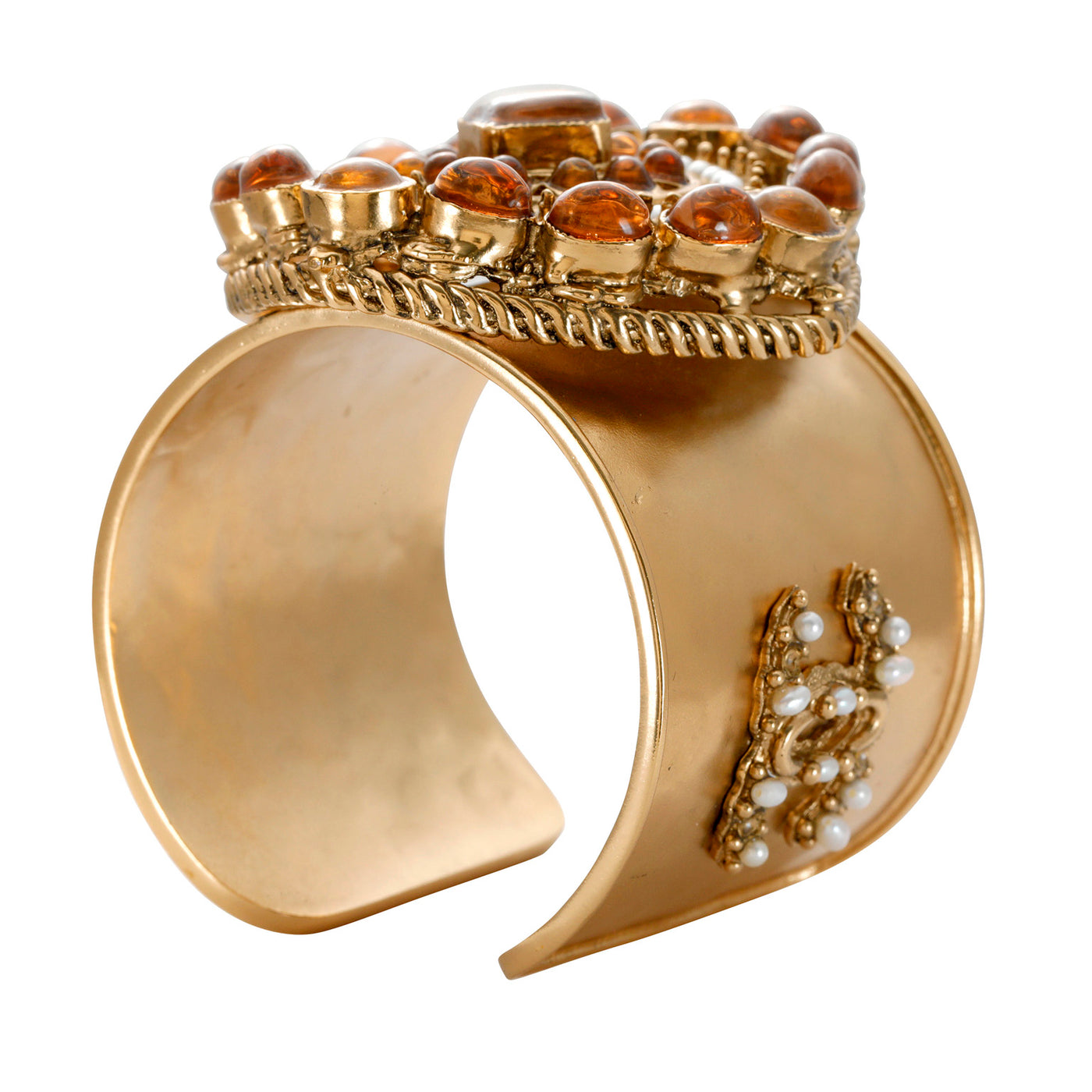 Chanel Amber Baroque Gold Cuff with Pearls