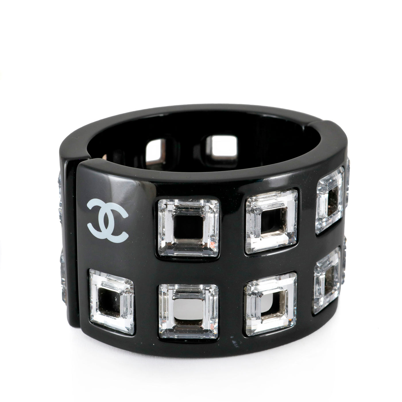 Chanel Vintage Black Bakelite Square Crystal Cuff