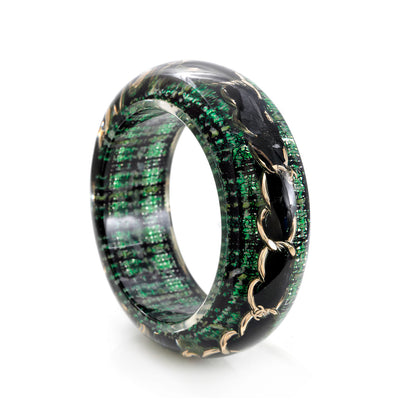 Chanel Green Resin Tweed Inlay Cuff