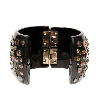 Chanel Vintage Black Bakelite Studded Bracelet