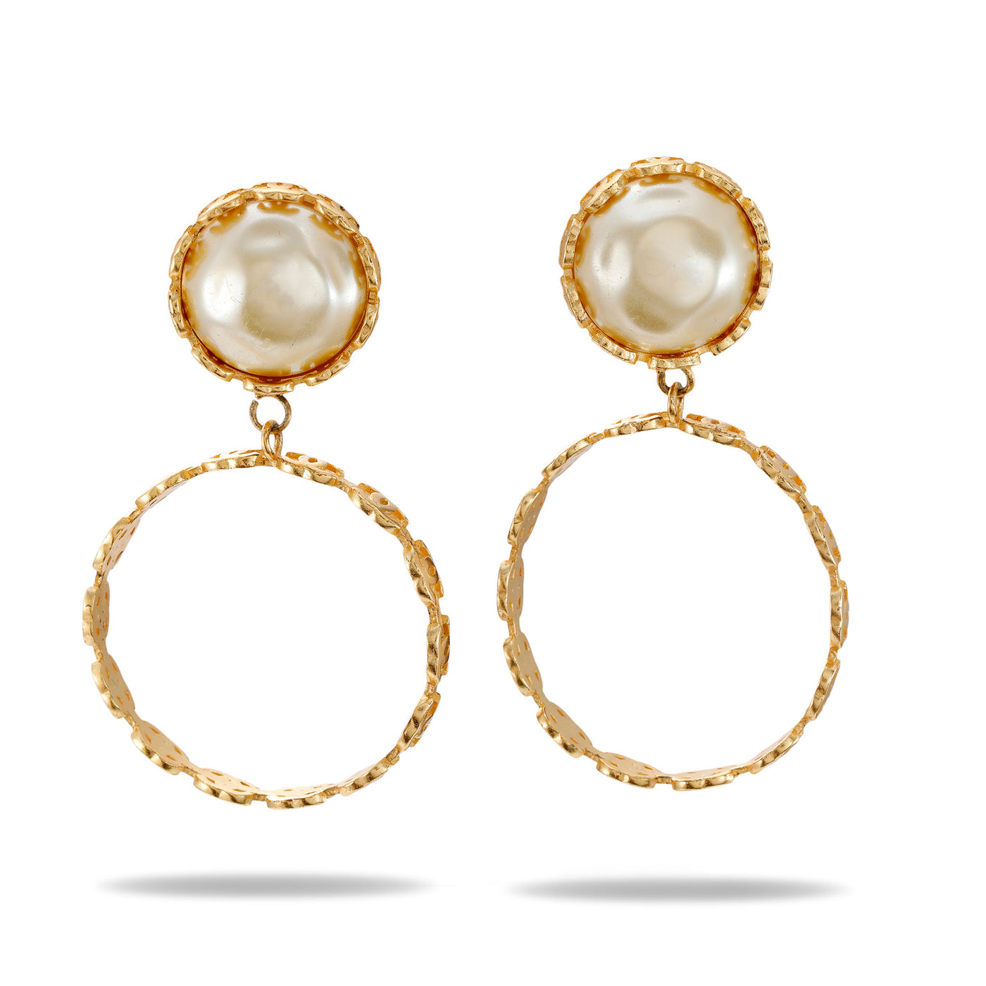 Chanel Gold Pearl CC Hoops