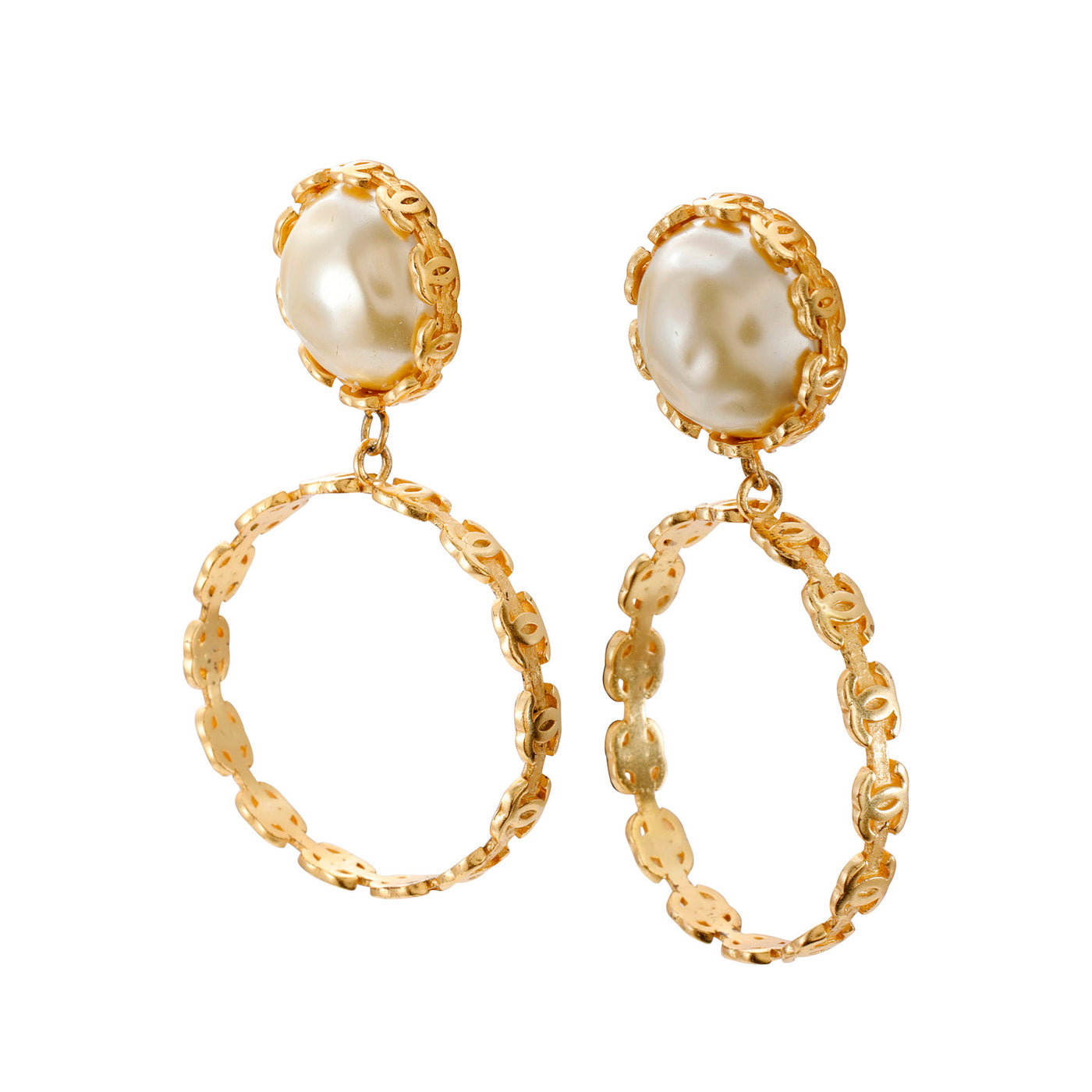 Chanel Gold Pearl CC Hoops