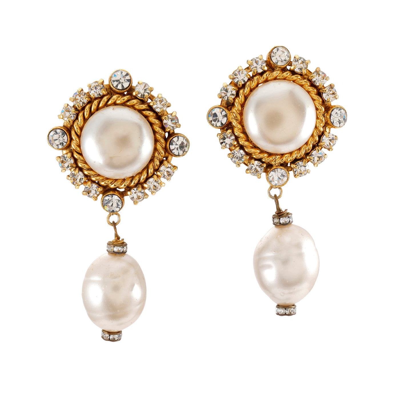 Chanel Vintage Large Pearl and Crystal Drop Earrings