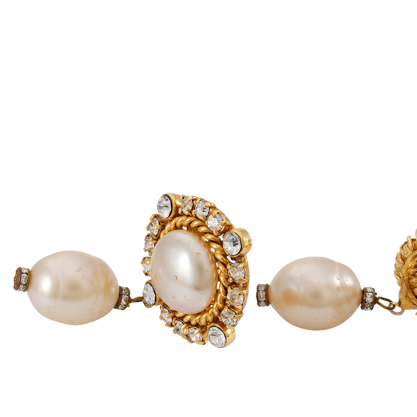 Chanel Vintage Large Pearl and Crystal Drop Earrings