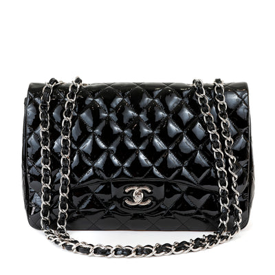 Chanel  Black Patent Leather Jumbo Classic with Silver Hardware