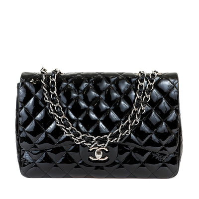 Chanel  Black Patent Leather Jumbo Classic with Silver Hardware