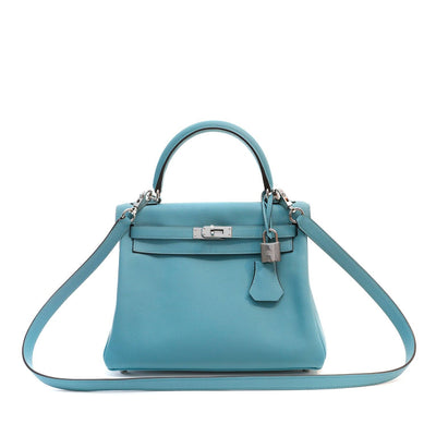 Hermès 25cm Ocean Blue Swift Kelly Palladium Hardware - Only Authentics