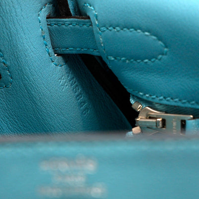 Hermès 25cm Ocean Blue Swift Kelly Palladium Hardware - Only Authentics
