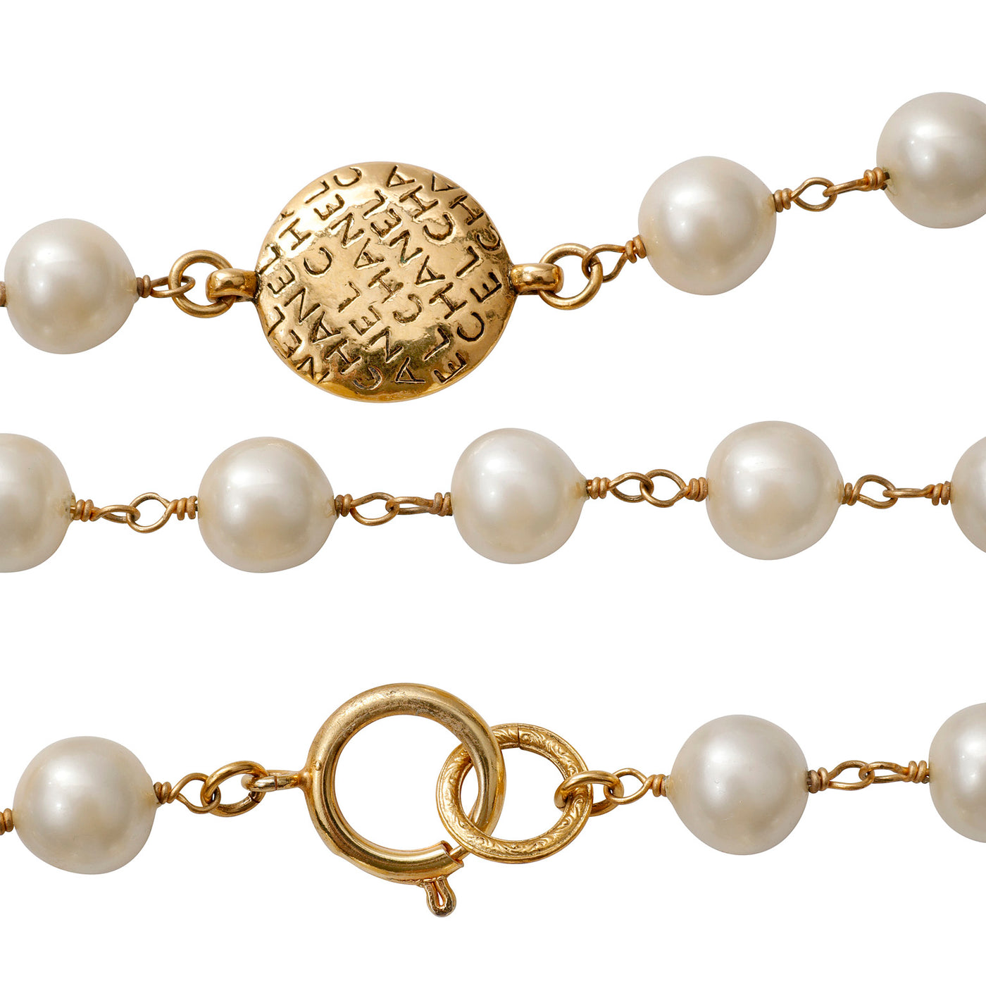 Chanel Vintage Pearl Extra Long Necklace with Coco Embossed Discs