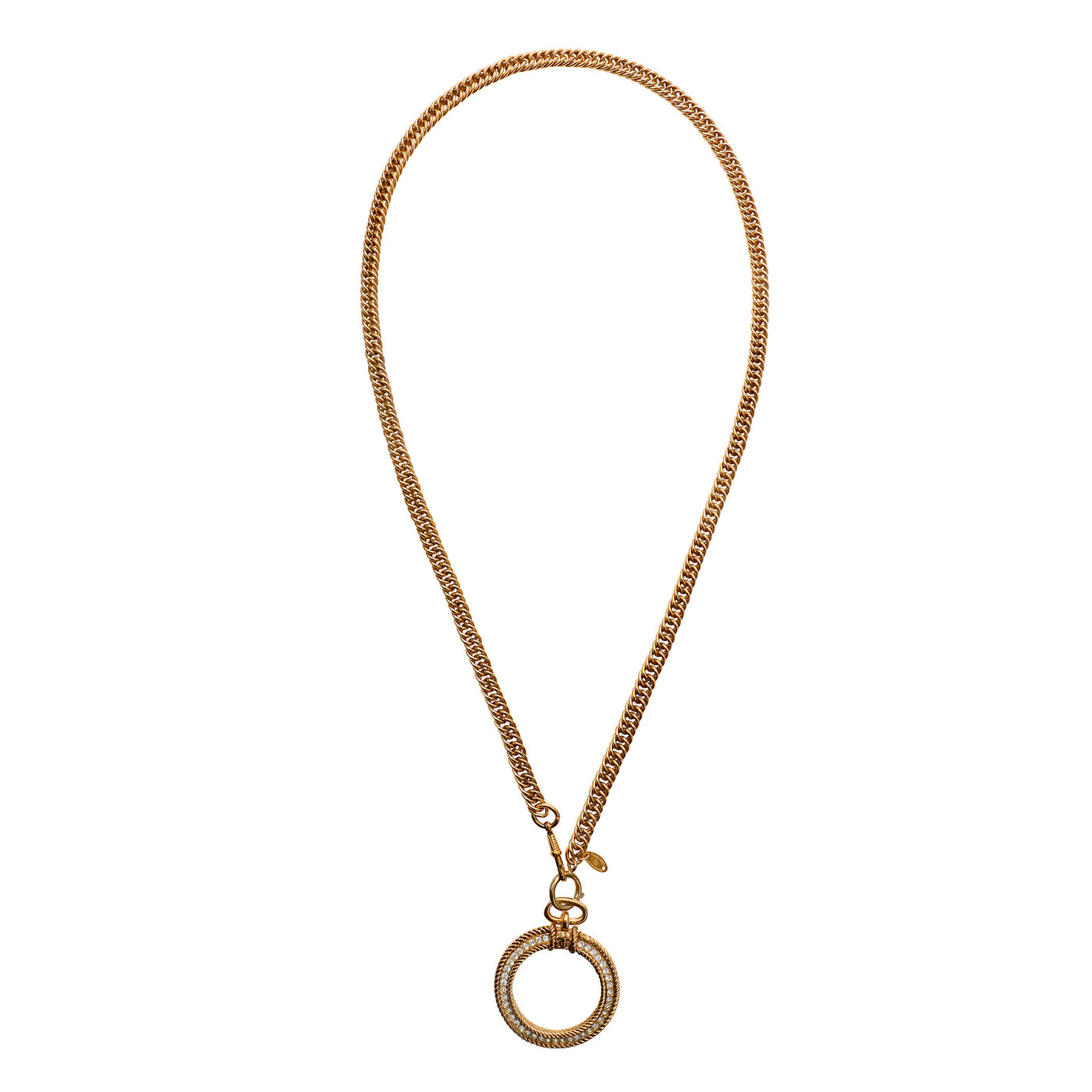 Chanel 24kt Gold Plated Monocle Necklace w/ Crystal Details