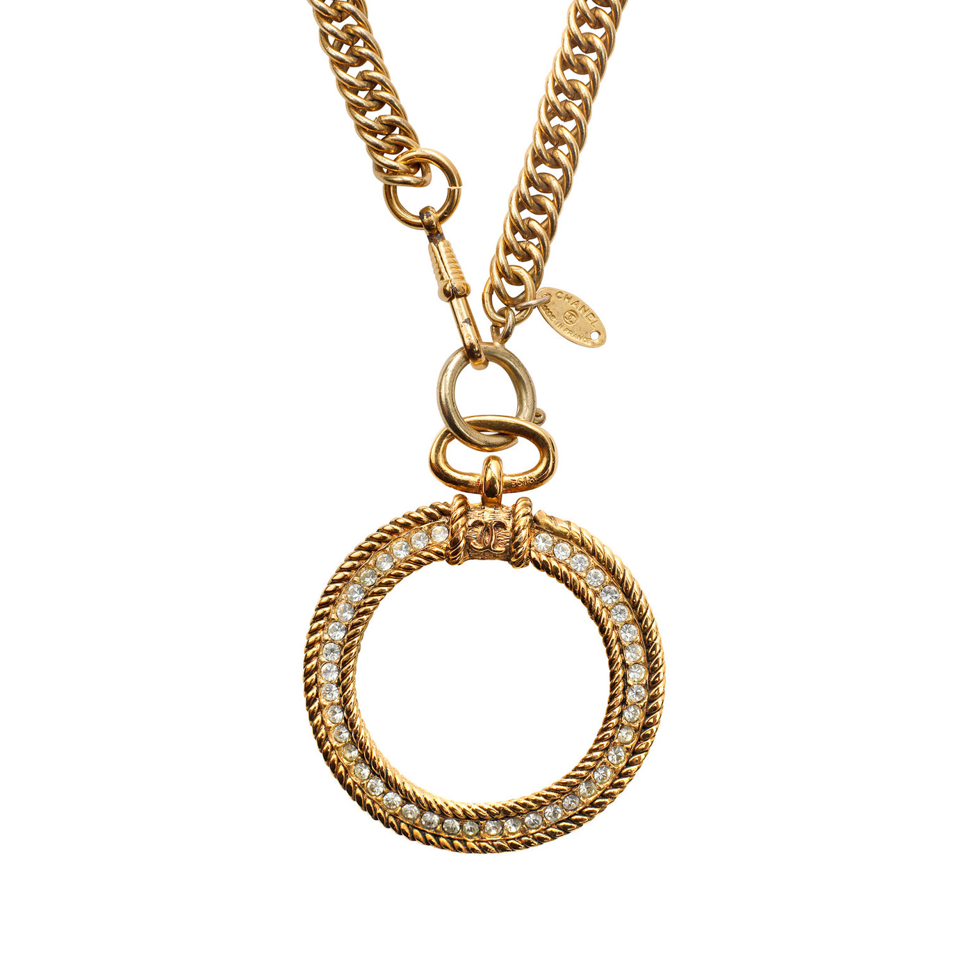 Chanel Vintage Gold Crystal Monocle Necklace