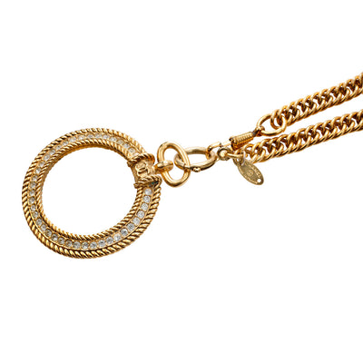 Chanel 24kt Gold Plated Monocle Necklace w/ Crystal Details