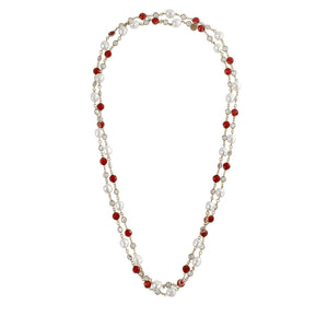 Chanel Red Crystal and Pearl Sautoir  Vintage Necklace - Only Authentics