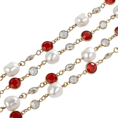 Chanel Red Crystal and Pearl Sautoir  Vintage Necklace - Only Authentics