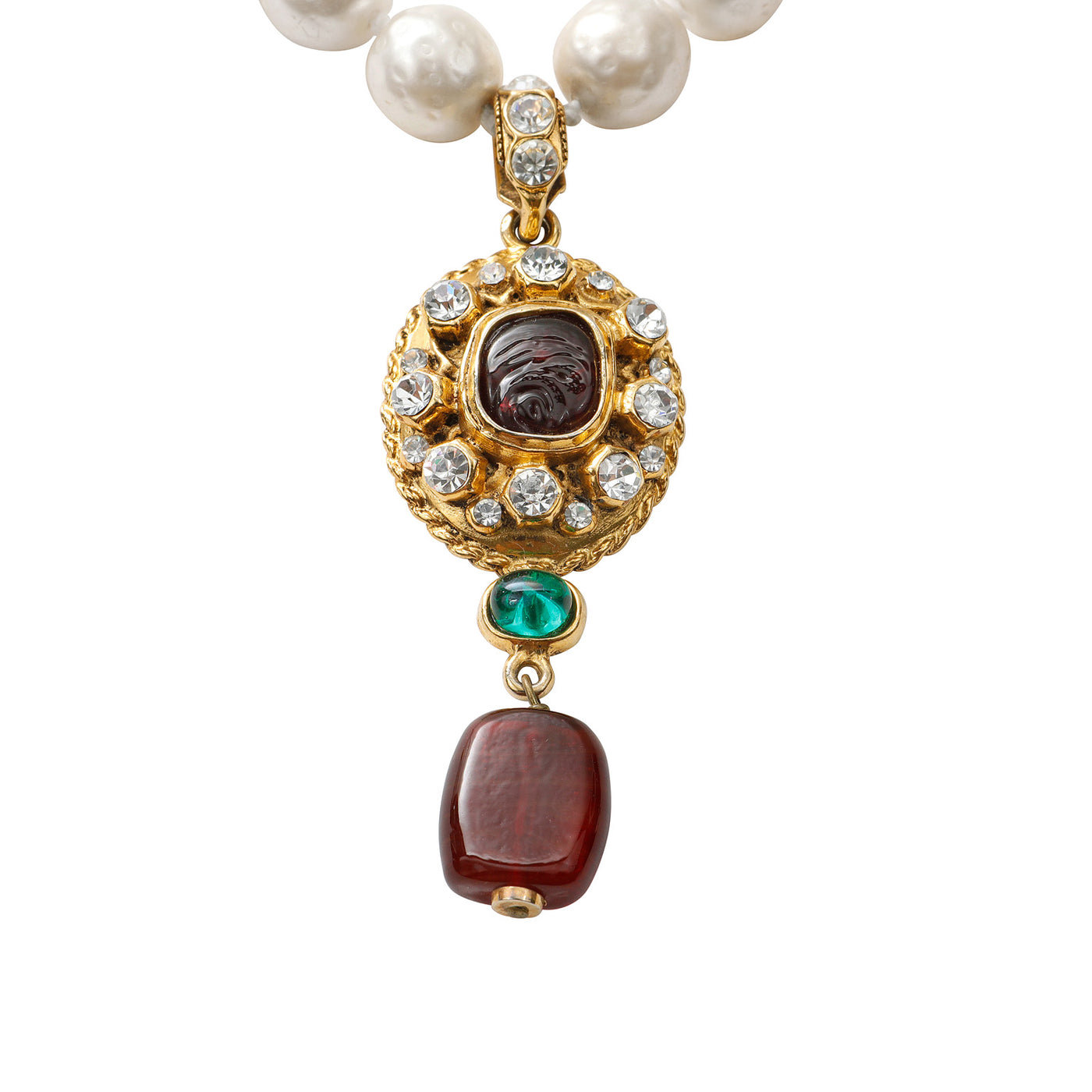 Chanel Vintage Pearl Choker with Gripoix Crystal Gold Pendant