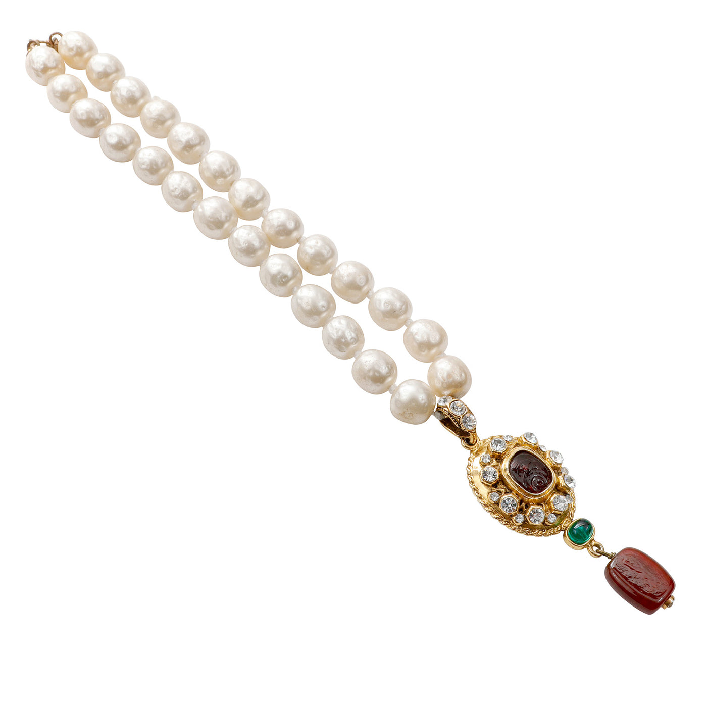 Chanel Vintage Pearl Choker with Gripoix Crystal Gold Pendant