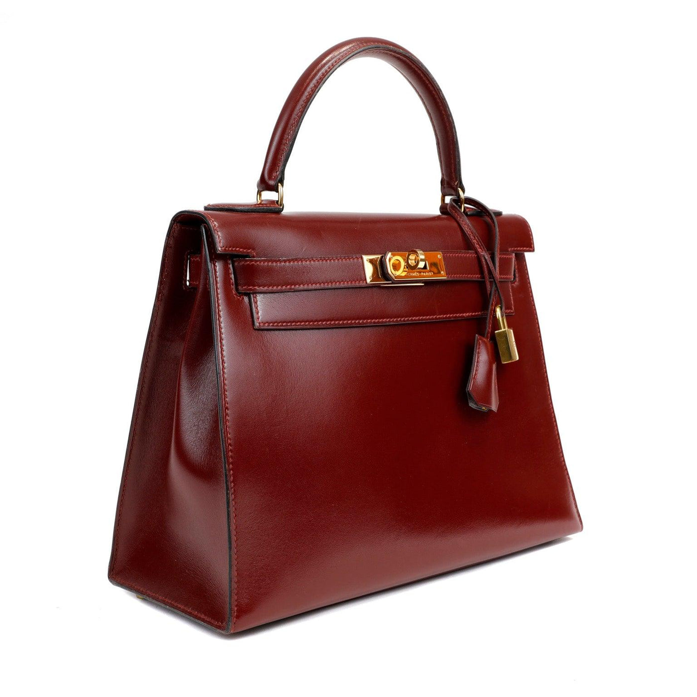 Hermès 28cm Vintage Dark Red Box Calf Kelly with Gold Hardware - Only Authentics