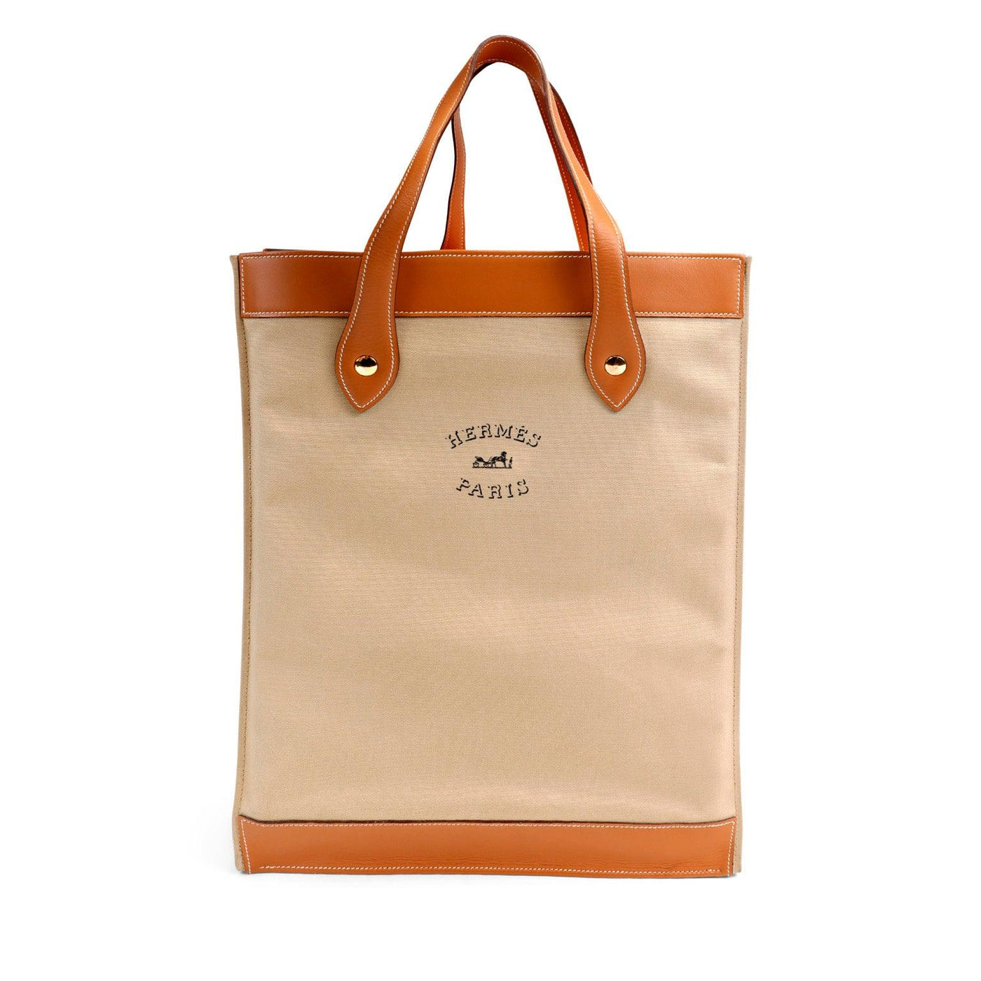 Hermès Beige Canvas and Gold Swift Leather Unisex Tote - Only Authentics
