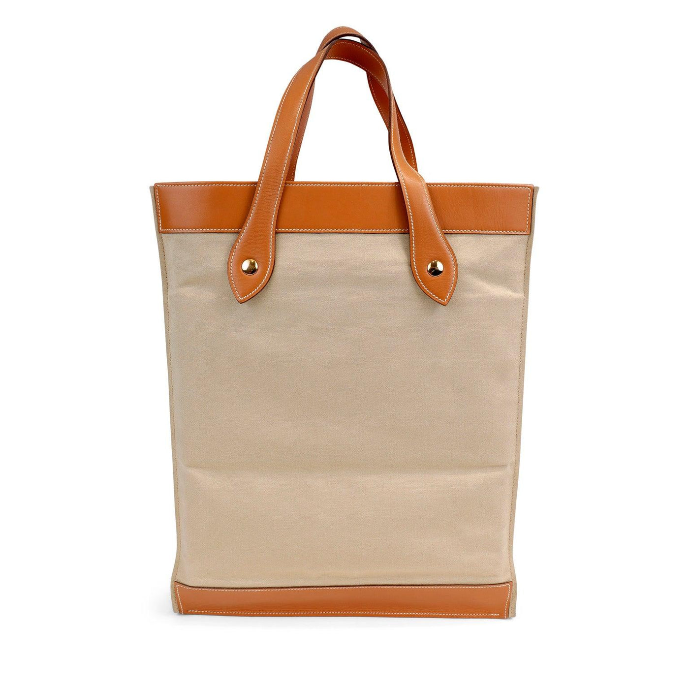 Hermès Beige Canvas and Gold Swift Leather Unisex Tote - Only Authentics