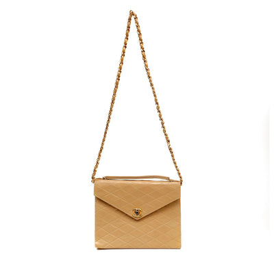 Chanel Beige Leather Vintage Envelope Flap Bag - Only Authentics
