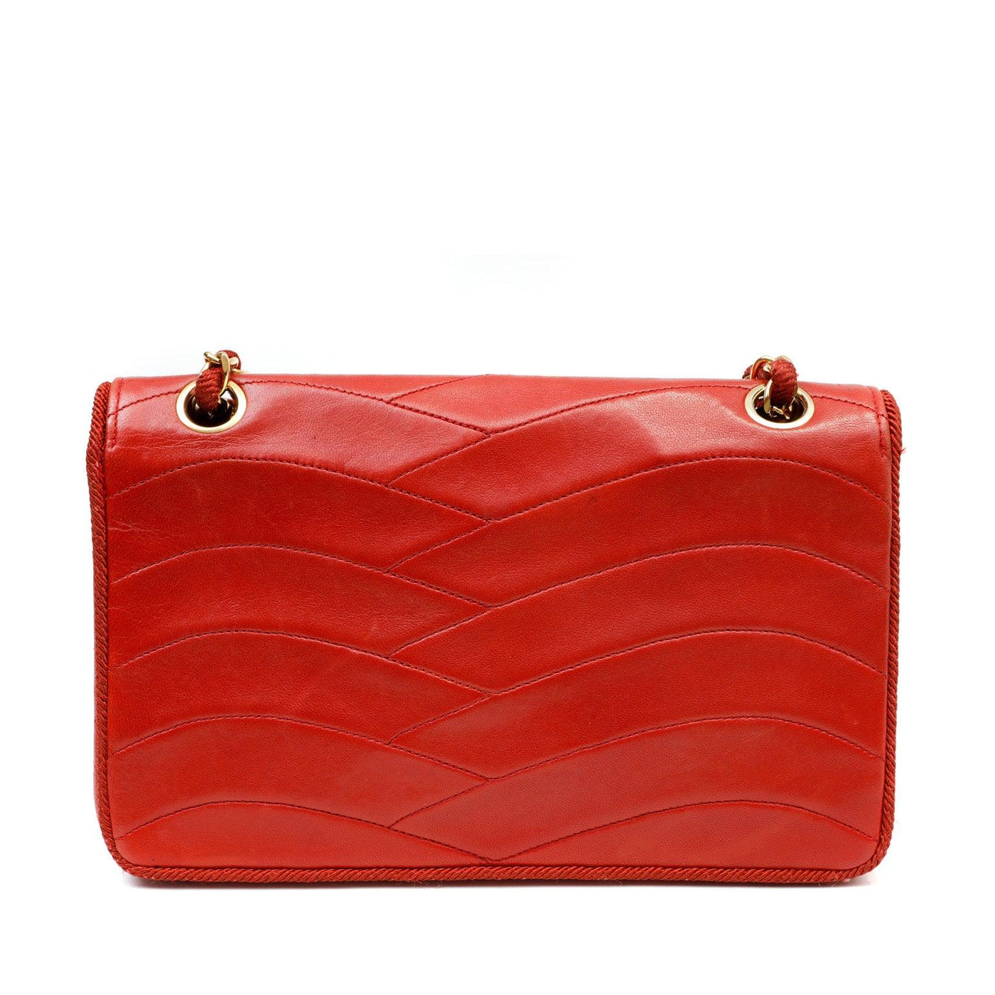 Chanel Vintage Red Leather Scallop Quilted Flap Bag - Only Authentics