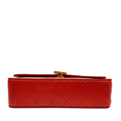 Chanel Vintage Red Leather Scallop Quilted Flap Bag - Only Authentics