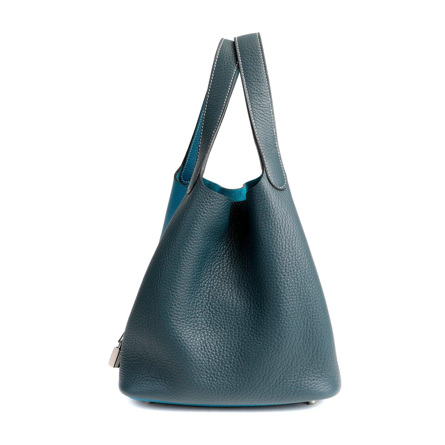 Hermes Bi-Color Blue Jean Clemence Picotin w/ White