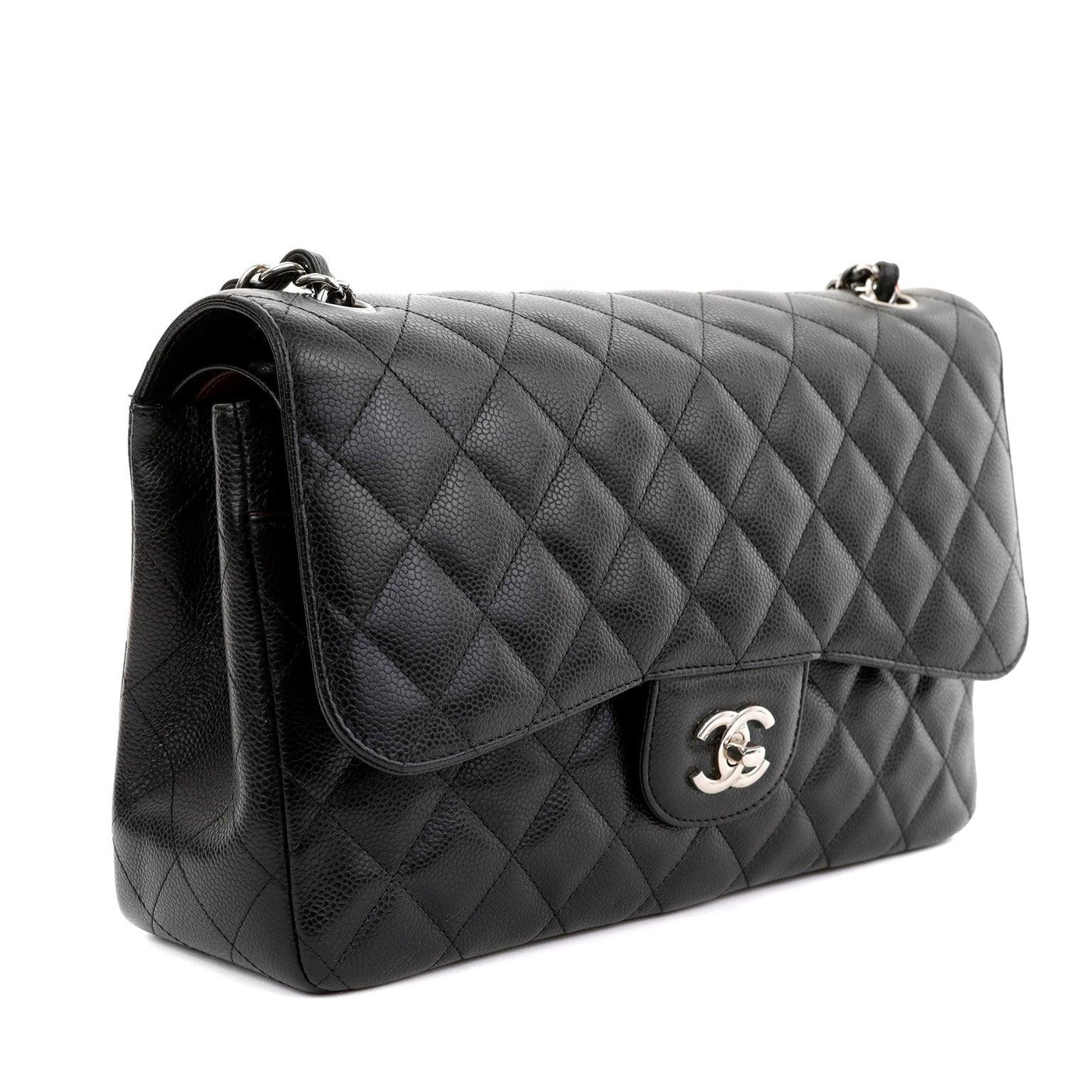 Chanel Black Caviar Jumbo Classic Flap with Silver Hardware - Only Authentics