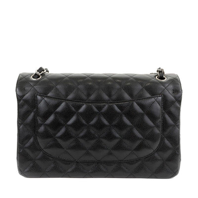 Chanel Black Caviar Jumbo Classic Flap with Silver Hardware - Only Authentics