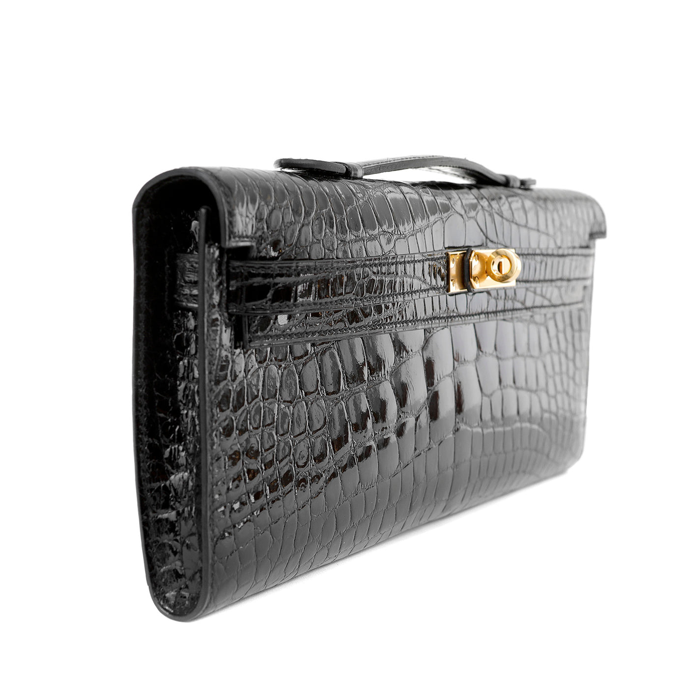Shop Kelly Pochette Black Crocodile Leather W/ Silver Hardware