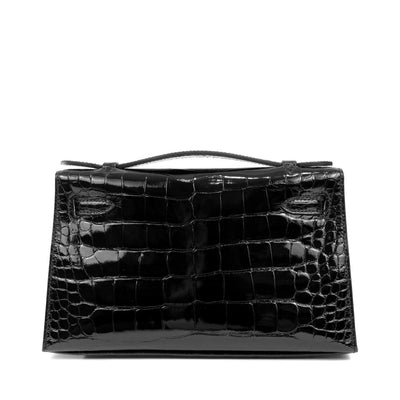 Hermès New Black Crocodile Niloticus Pochette Skin Kelly with Gold Hardware - Only Authentics