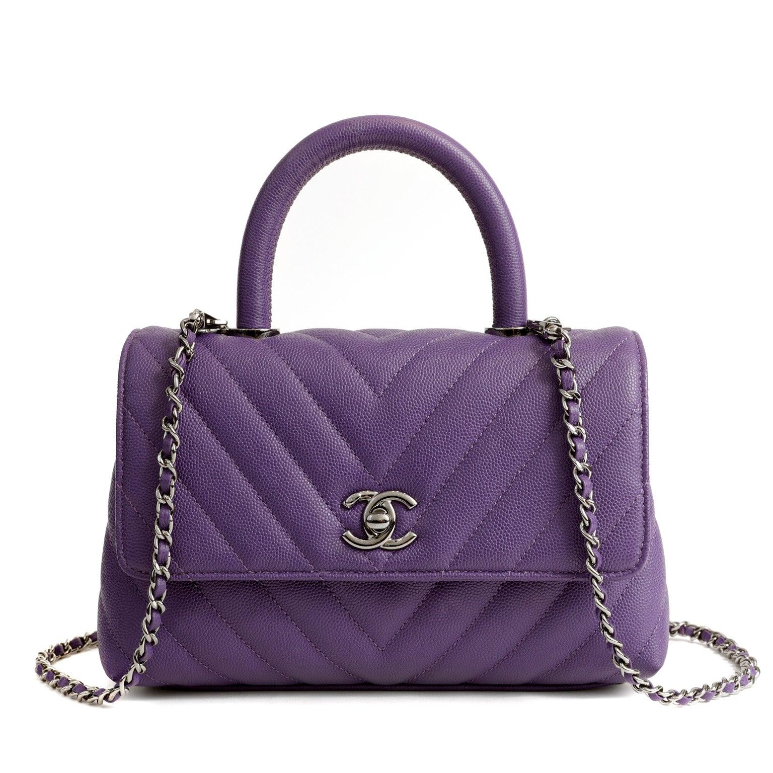 Get your hands on the stylish and chic Chanel Purple Caviar Chevron Mini Coco  Handle Bag – Only Authentics