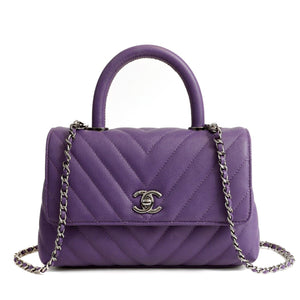 Chanel Purple Caviar Chevron Mini Coco Handle Bag - Only Authentics