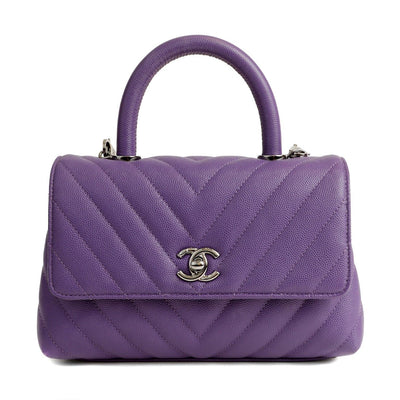 Chanel Purple Caviar Chevron Mini Coco Handle Bag - Only Authentics