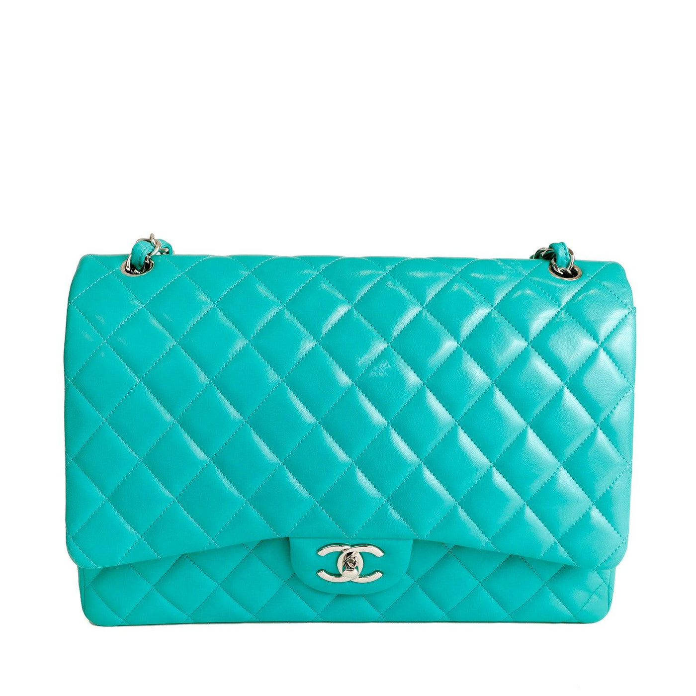 Chanel Lagoon Green Lambskin Maxi Classic Flap Bag - Only Authentics