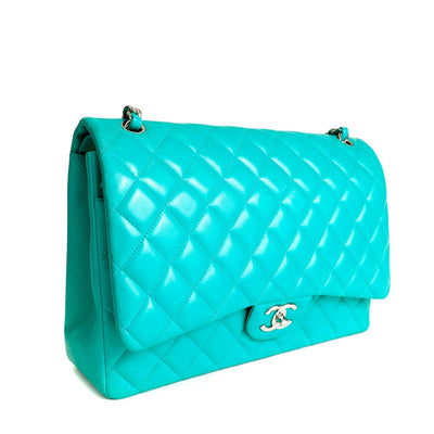 Chanel Lagoon Green Lambskin Maxi Classic Flap Bag - Only Authentics