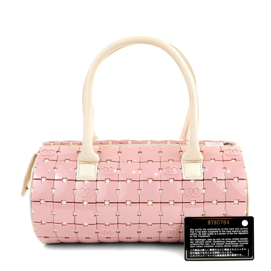 Chanel Pink and Beige Lucite Puzzle Mini Barrel Duffel Handbag