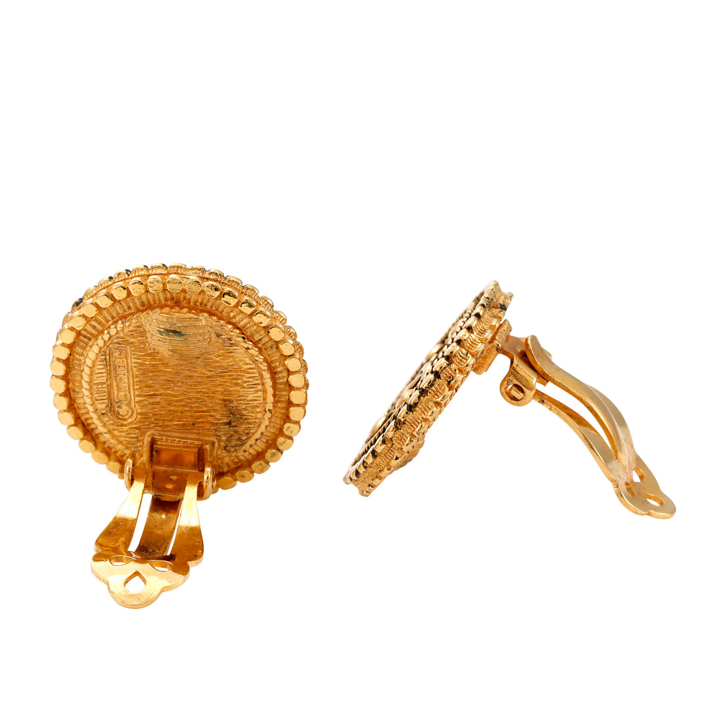 Chanel Vintage Gold Ornate Medallion Earrings