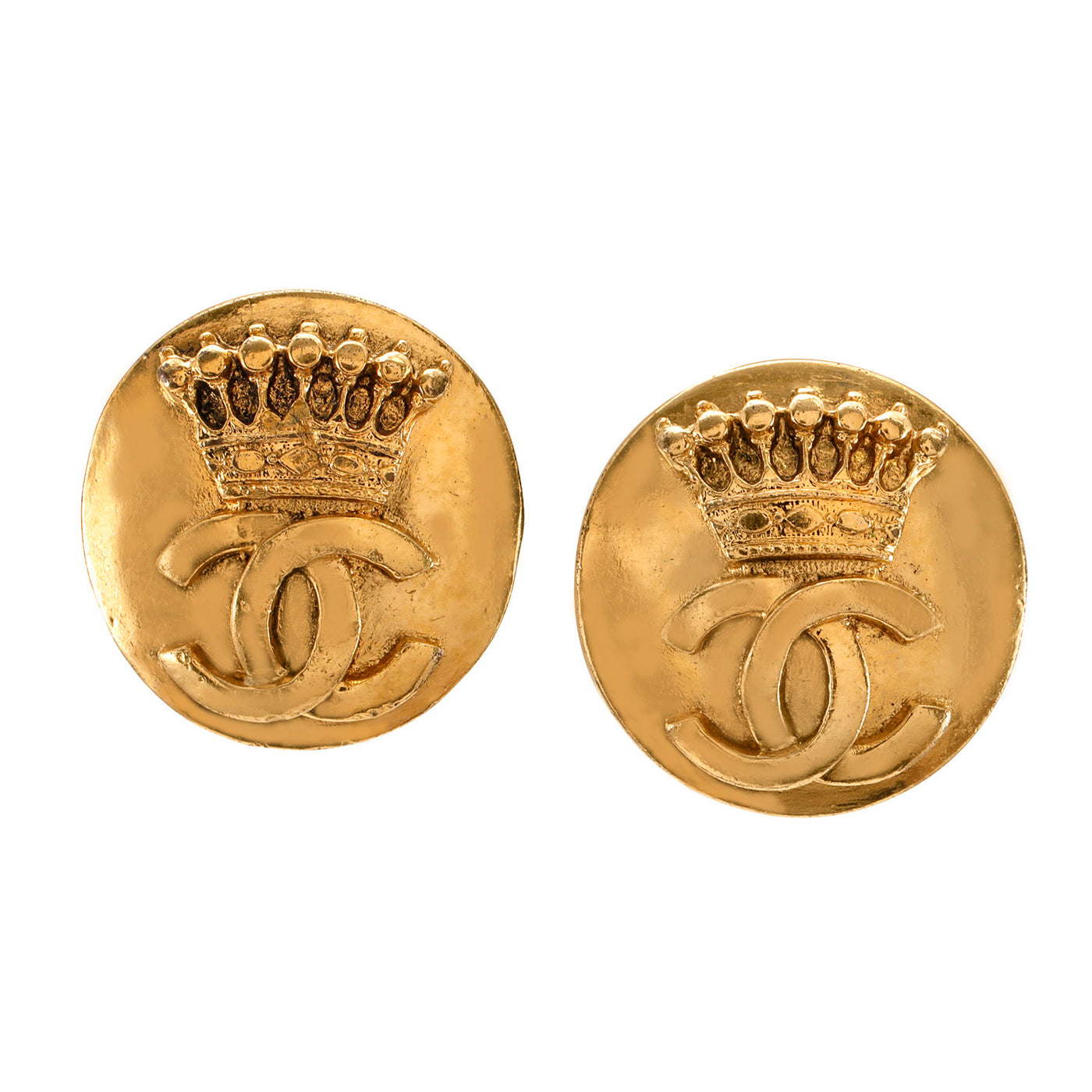 Chanel Vintage Gold Crown CC Earrings