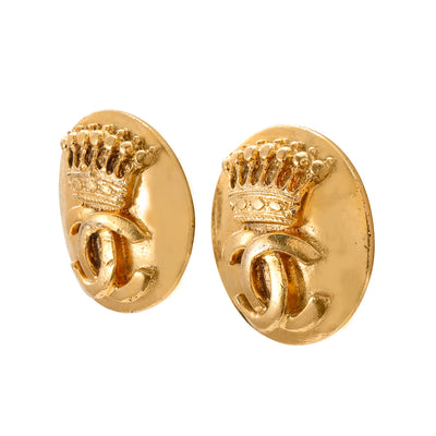 Chanel Vintage Gold Crown CC Earrings