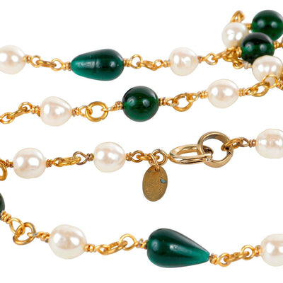 Chanel Green Gripoix & Pearls 24kt Gold Plated Satoire  Necklace - Only Authentics