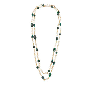 Chanel Green Gripoix & Pearls 24kt Gold Plated Satoire  Necklace - Only Authentics