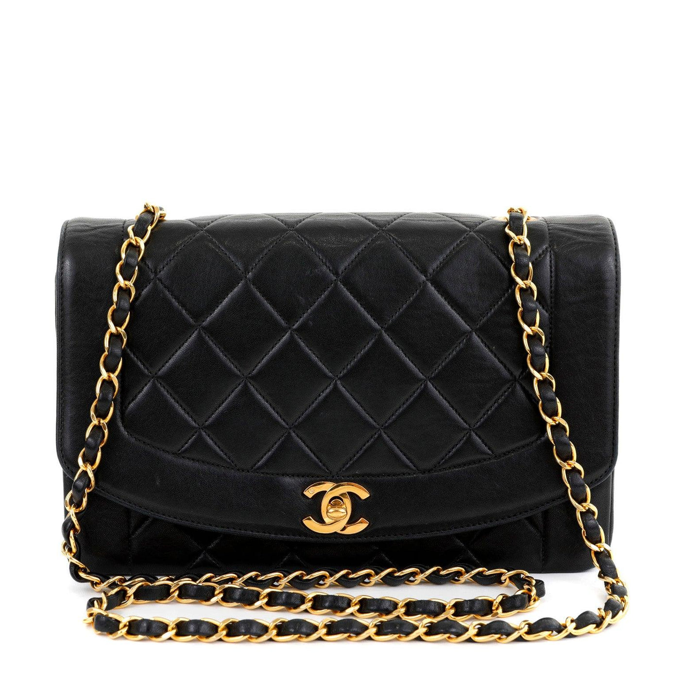 Chanel Black Lambskin Medium Princess Diana Classic with Gold Hardware - Only Authentics