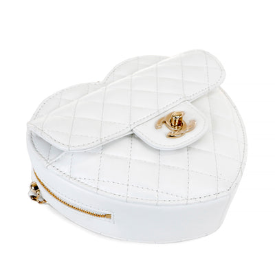Chanel White Lambskin Mini Heart Bag with Gold Hardware
